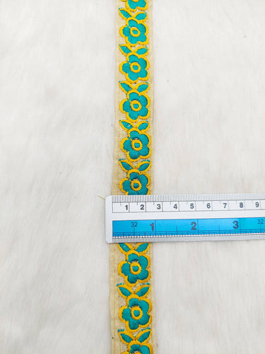 Beige Art Silk Lace Trim in Floral Embroidery, Decorative Trim, Trim By 3 Yards